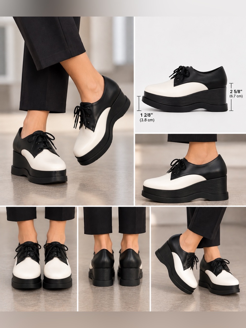 Charles & Keith Black & White Chunky Platform Oxford Shoes size 6